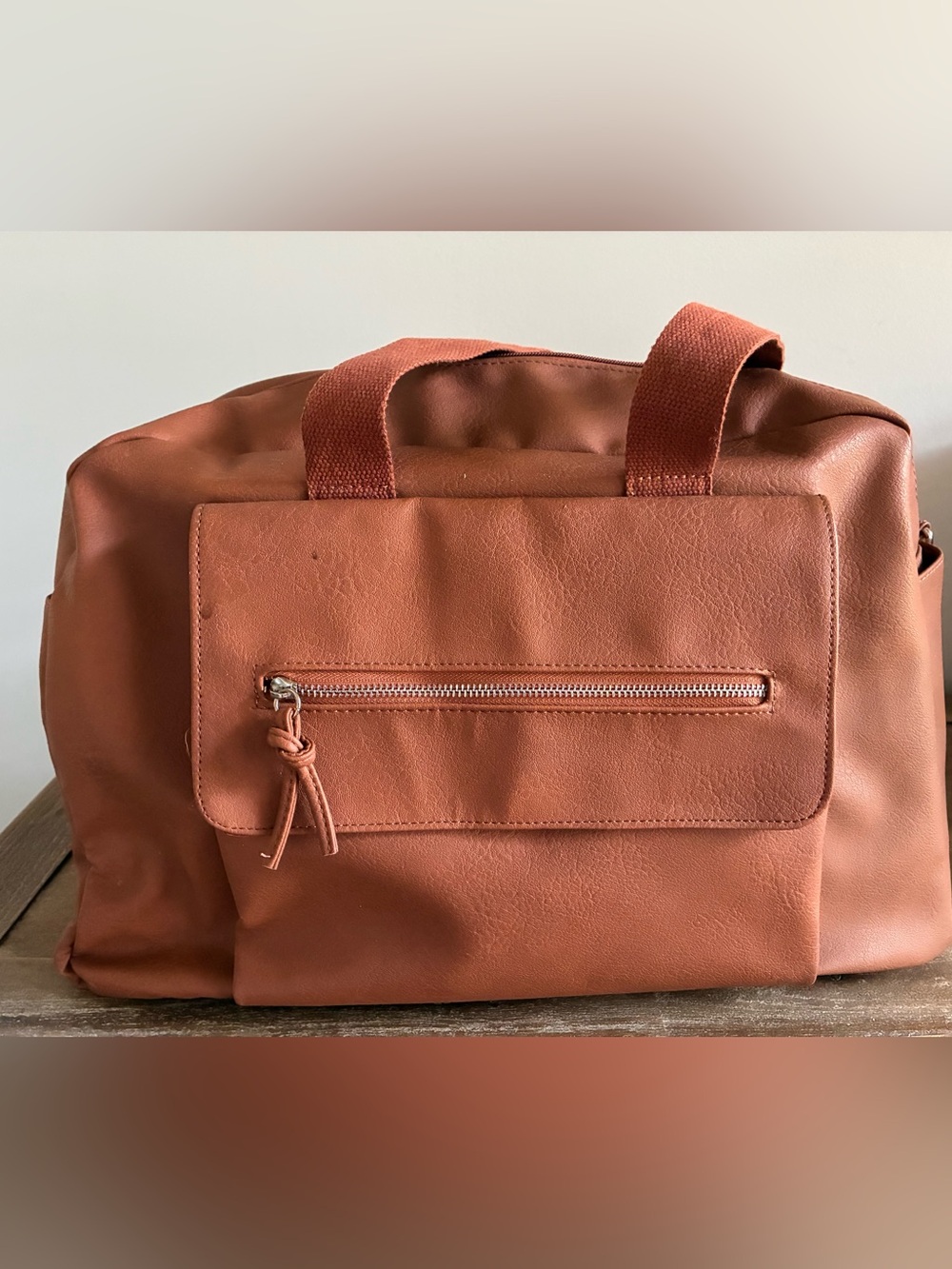 Target Rust Faux Leather Tote Bag with Front Zip Pocket